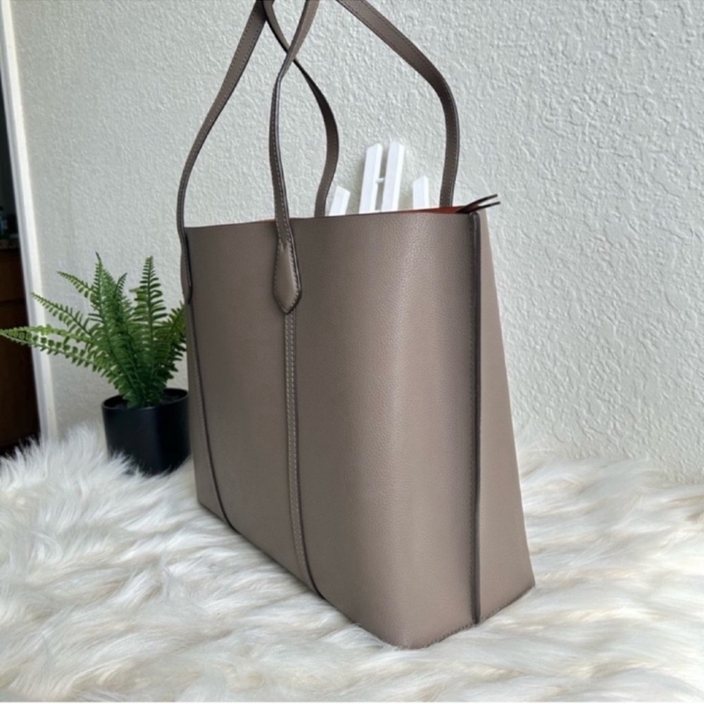 Tory Burch Taupe Tote with Orange Lining - Picture 9 of 12